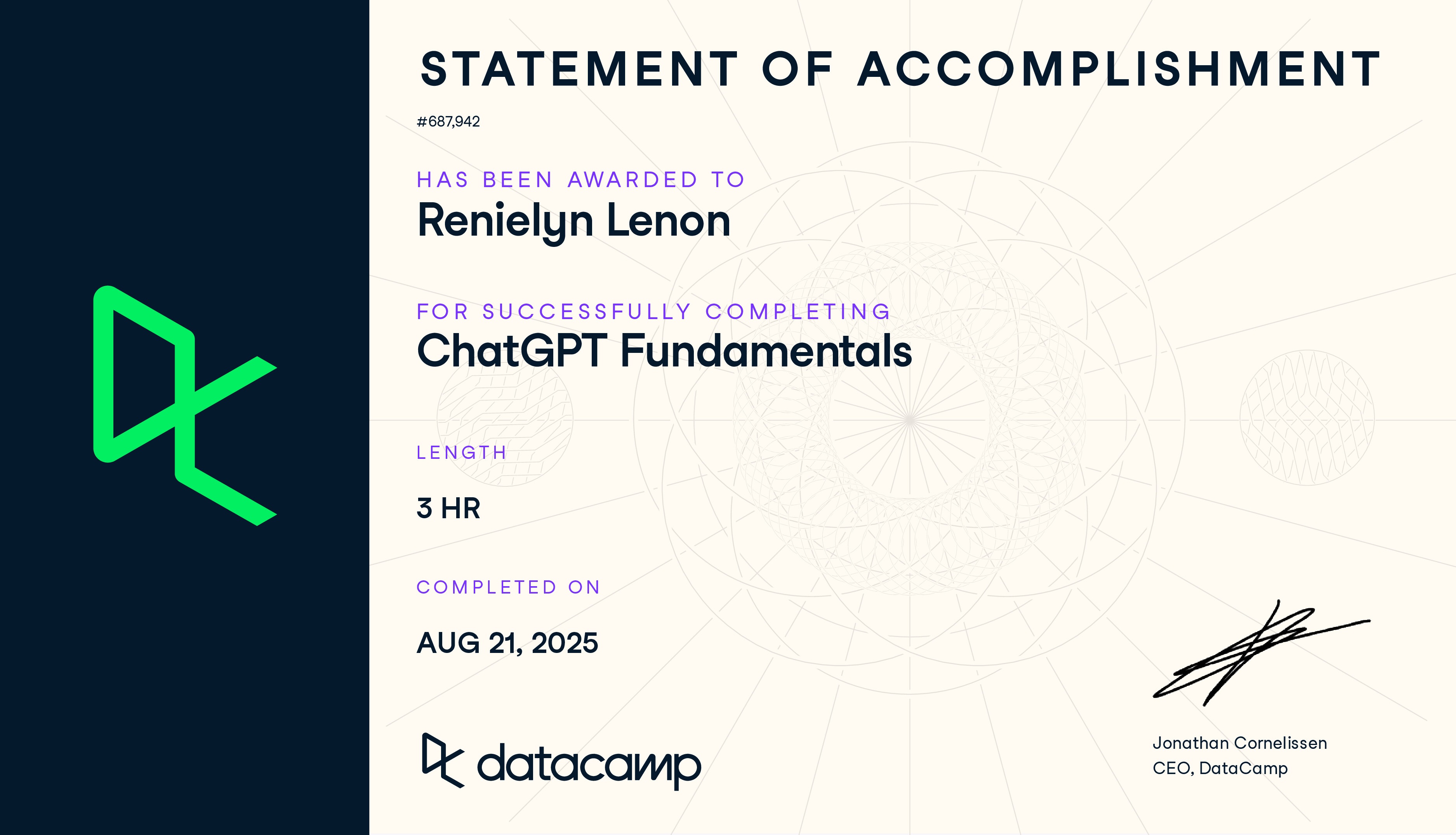 ChatGPT Fundamentals Certificate by DataCamp - Renielyn Lenon